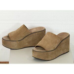 $1100 BRUNELLO CUCINELLI SUEDE PLATFORM SLIDES MONILI LIGHT BROWN